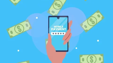 Animation of mobile payment process with digital currency and smartphone sc.. Stock Footage 339254906