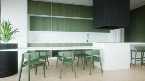 Animation of a modern and spacious kitchen, presenting the same interior in Stock Footage 246496131