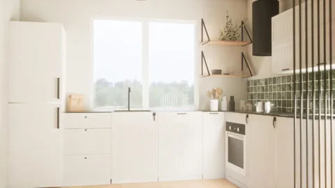Animation of a modern and spacious kitchen. 3D render Stock Footage 251805365
