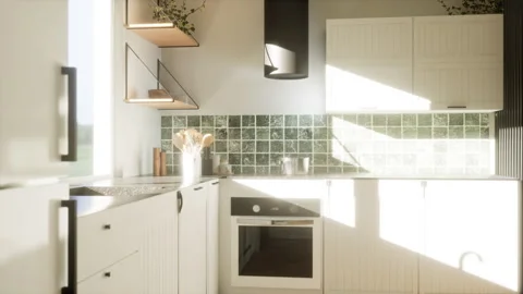 Animation of a modern and spacious kitchen. 3D render Stock Footage 251808100
