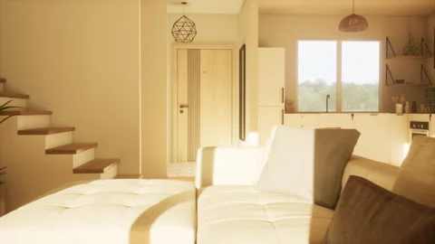 Animation of a modern and spacious kitchen. 3D render Stock Footage 251905933