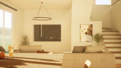 Animation of a modern and spacious kitchen. 3D render Stock Footage 251913251