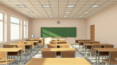 Animation of Modern Classroom 3D Interior in Light Tones. Stock Footage 101603188