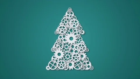 Animation modern concept christmas tree and mechanism gears rotation background Stock Footage 70208602