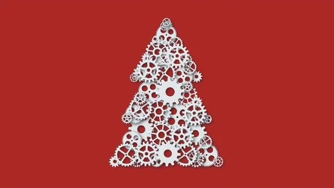 Animation modern concept christmas tree and mechanism gears rotation background Stock Footage 70862329