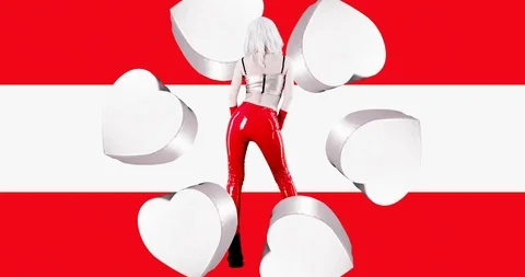Animation modern design. Stylish blond model dynamic moving on minimal hearts Stock Footage 121230979