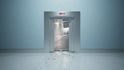 Animation of the modern ruined elevator with flickering light.Scary accident.4K Stock Footage 133381704