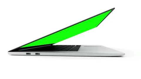 Animation of Modern Slim Laptop Opened with Green Screen Stock Footage 125707257