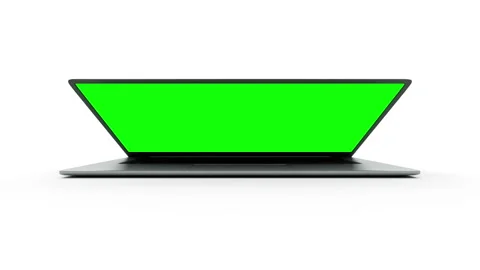 Animation of Modern Slim Laptop Opened with Green Screen Stock Footage 125707370