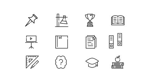 Animation Modern Thin Line Flat Design of Icons Set. Coaching and Education Stock Footage 108608934
