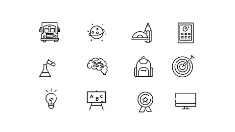 Animation Modern Thin Line Flat Design of Icons Set. Coaching and Education 4K Stock Footage 108608936