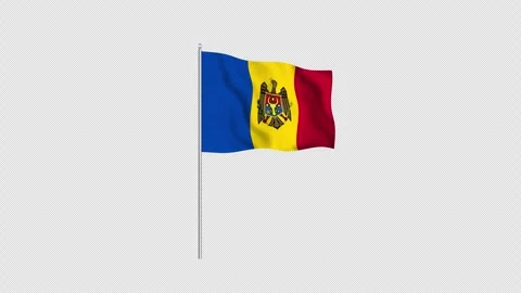 Animation of the Moldova flag fluttering on a flagpole against a transparen.. Stock Footage 342741041