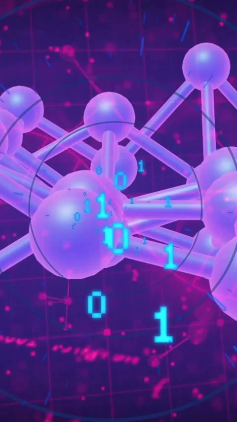 Animation of molecular structure with digital data on purple and pink background Stock Footage 319728157