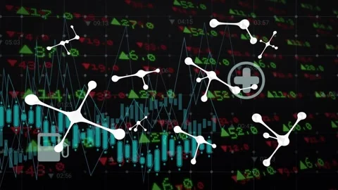 Animation of molecular structure, digital icons and stock market data processing Stock Footage 326408308