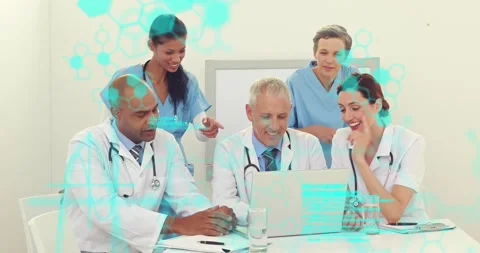 Animation of molecule structures and computer language, diverse doctors Stock Footage 247967080