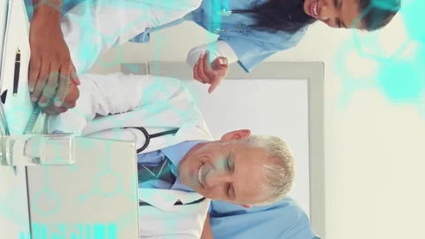Animation of molecule structures and computer language, diverse doctors Stock Footage 312916546