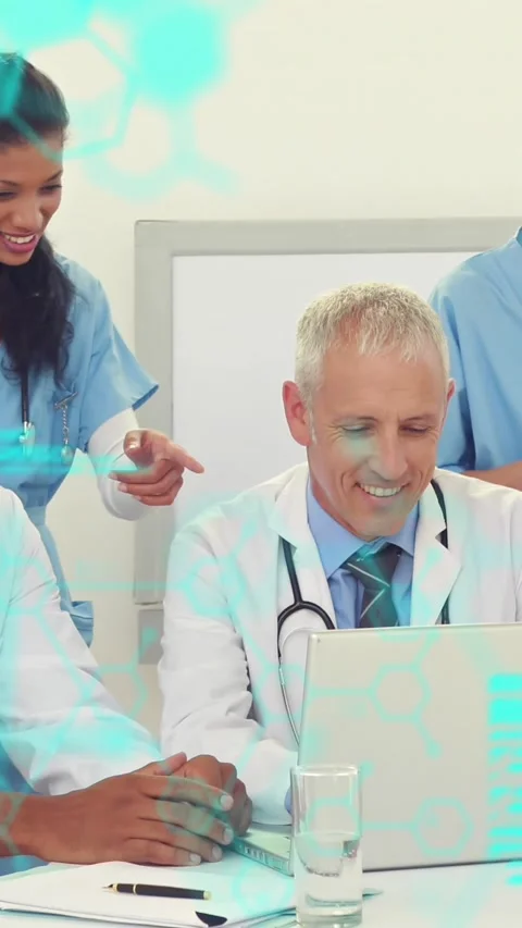 Animation of molecule structures and computer language, diverse doctors Stock Footage 321039436