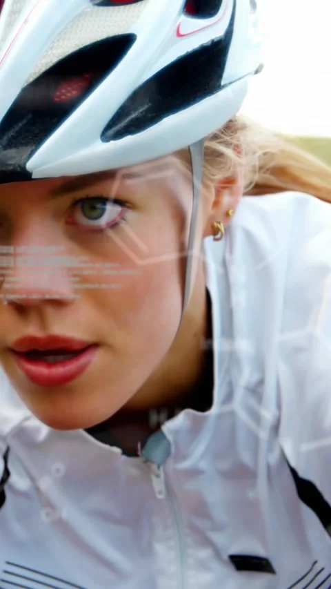 Animation of molecule structures, computer language, female caucasian cyclist Stock Footage 321039560