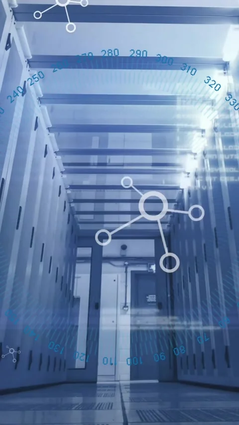 Animation of molecules and data processing over computer servers Stock Footage 342915471
