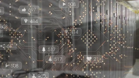 Animation of molecules over caucasian stack of cardboard boxes Stock Footage 325699899