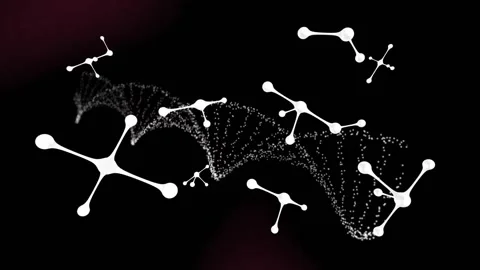 Animation of molecules over dna strand on black background Stock Footage 327064640