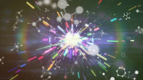 Animation of molecules rotating on colorful explosion Stock Footage 162922237