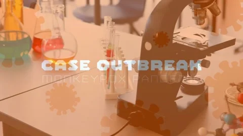 Animation of monkey pox over laboratory and microscope Stock Footage 202347080