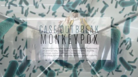 Animation of monkey pox over viruses and caucasian couple Vídeo Stock 202347115