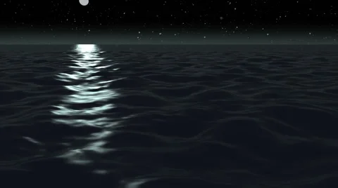 Animation, moon light over ocean at night, HD Video stock 40426802