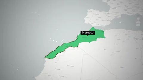 Animation of Morocco Map Highlighted in Green with Text Label on World Map Backg Stock Footage 326377671