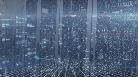 Animation of mosaic squares and binary coding against microprocessor connections Vídeo Stock 205114904