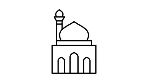 Animation of mosque icon for ramadan and prayer symbol. Black outline mosqu.. Vídeo Stock 333266020