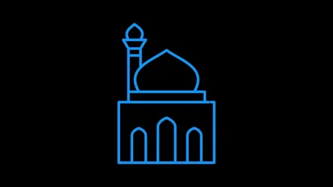Animation of mosque icon for ramadan and prayer symbol. Blue outline mosque.. Видео 334437631
