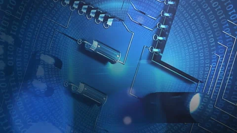 Animation of motherboard on navy digital screen Stock Footage 312772827