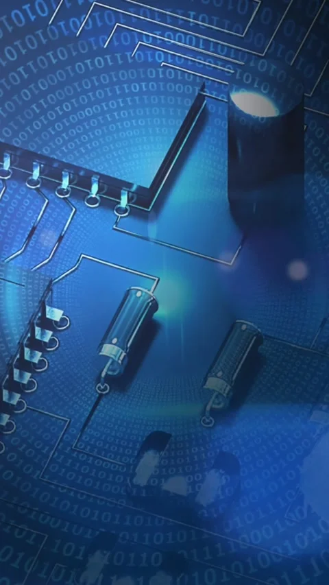 Animation of motherboard on navy digital screen Stock Footage 322880669