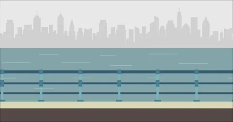 Animation motion graphic moving sea and street city building repeat Stock Footage 333605360
