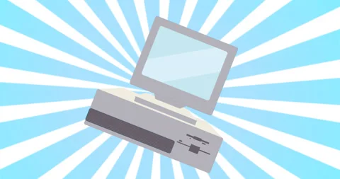 Animation motion loop design of an old retro hipster personal computer with a Video stock 208962234