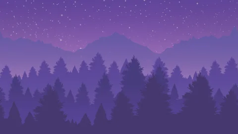 Animation Of Mountain Landscape With Pine Trees In Night With Stars On Sky, 動画素材 256784865