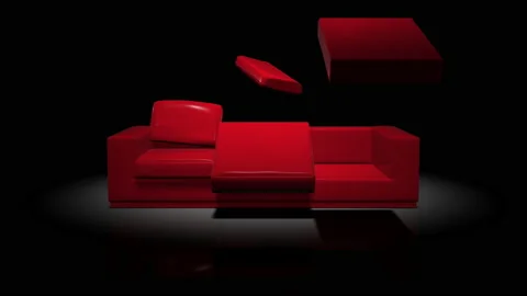 Animation of movement, assembly of a red sofa on a black background. Stock-Footage 148028549