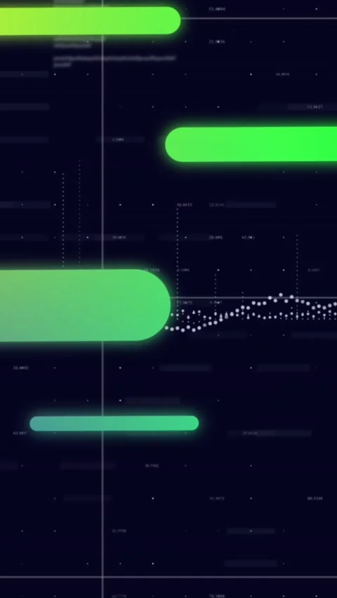 Animation of moving bars over graphs, computer language and grid pattern Stock Footage 321625074