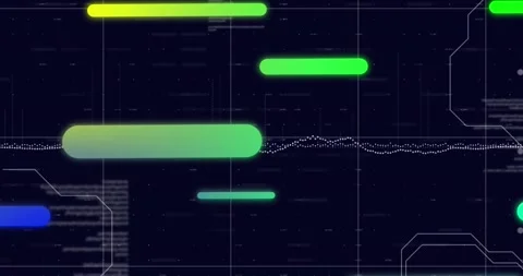 Animation of moving bars over graphs, computer language and grid pattern Stock Footage 329233148