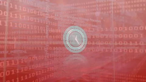 Animation of moving clock and data processing over moving clock and binary code Stock Footage 330344110