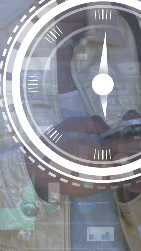 Animation of moving clock and data processing over african american womanman Stock Footage 343083993