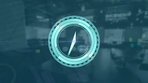 Animation of moving clock and financial data processing over empty office Stock Footage 208409595