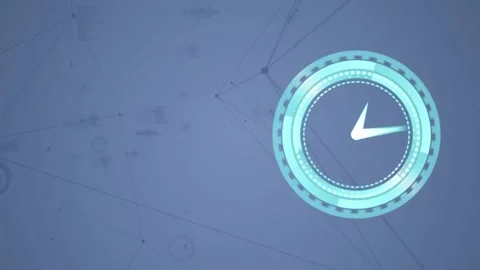 Animation of moving clock and rotating safe lock with light trails on blurred Stock Footage 203837259