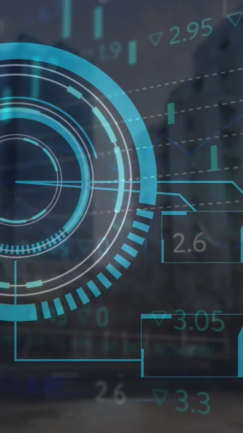 Animation of moving clock and scope scanning over green background Stock Footage 343902080