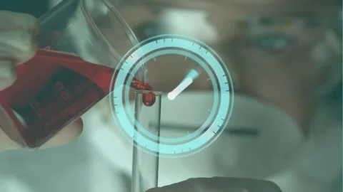 Animation of moving clock over caucasian female scientist Vídeos de archivo 326626735