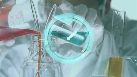Animation of moving clock over caucasian female scientist Stock Footage 330107788