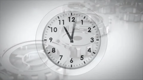 Animation of moving clock over cog wheels on white background 動画素材 257523612