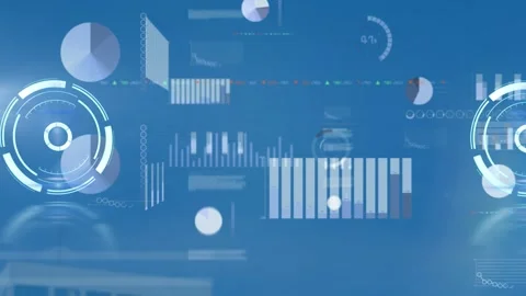 Animation of moving clock over graph and data processing Stock Footage 329986833